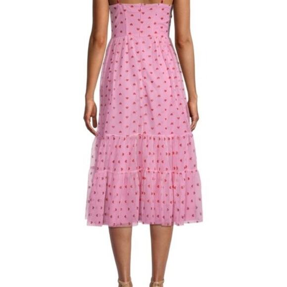 Betsy Johnson Pale Pink Glittery Heart Printed Tulle Romantic Midi Dress - Picture 2 of 10
